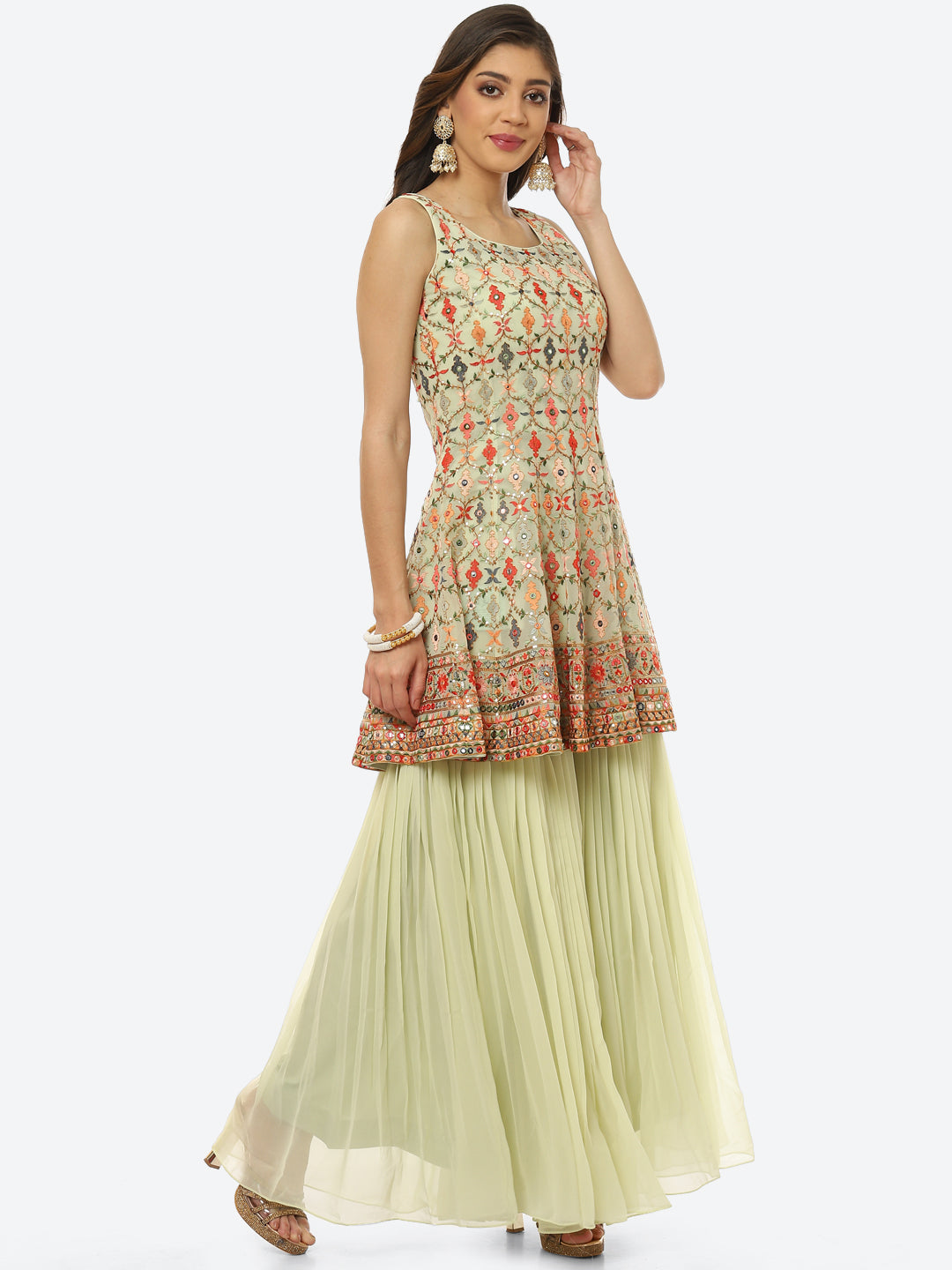Resham Sequin Embroidered Georgette kurti With Garara &amp; Dupatta