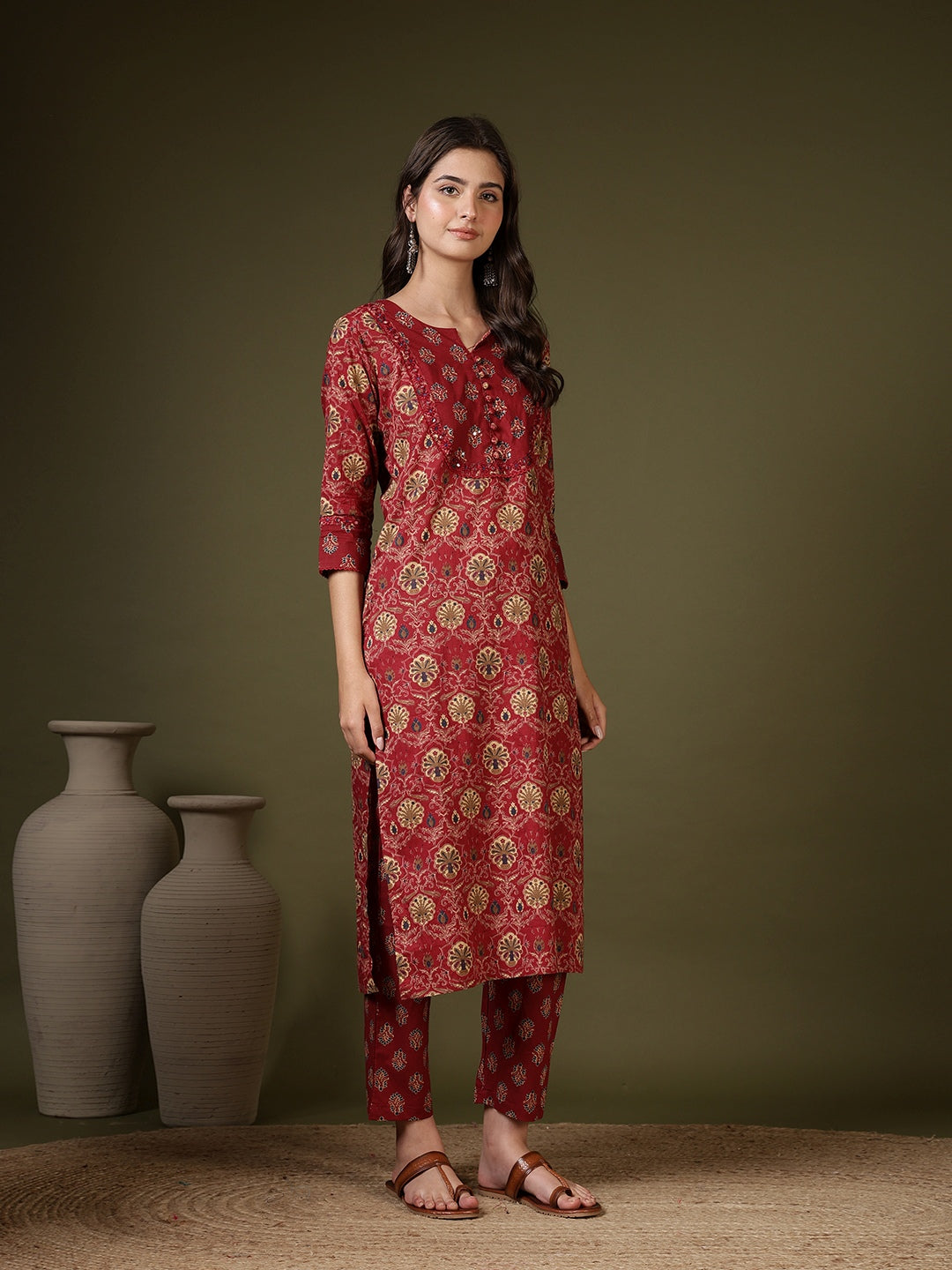 Printed Cotton Blend Kurta With Pant &amp; Dupatta