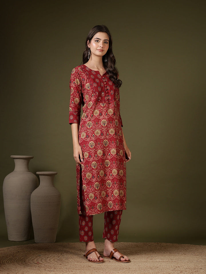 Printed Cotton Blend Kurta With Pant &amp; Dupatta
