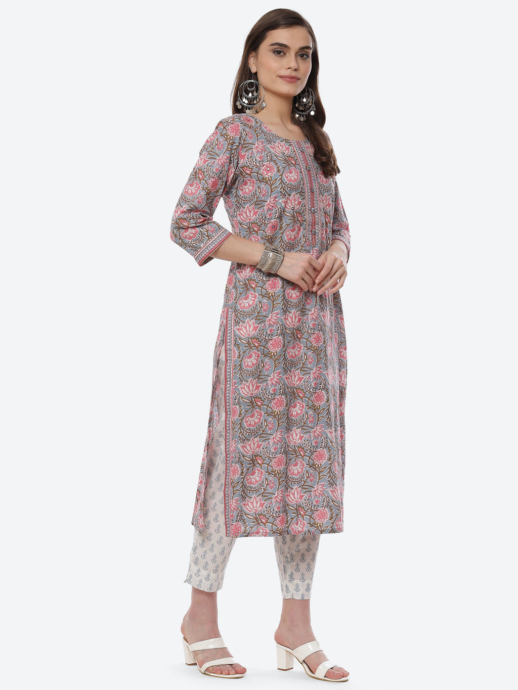 Floral Printed Cotton Kurta With Pant & Cotton Dupatta