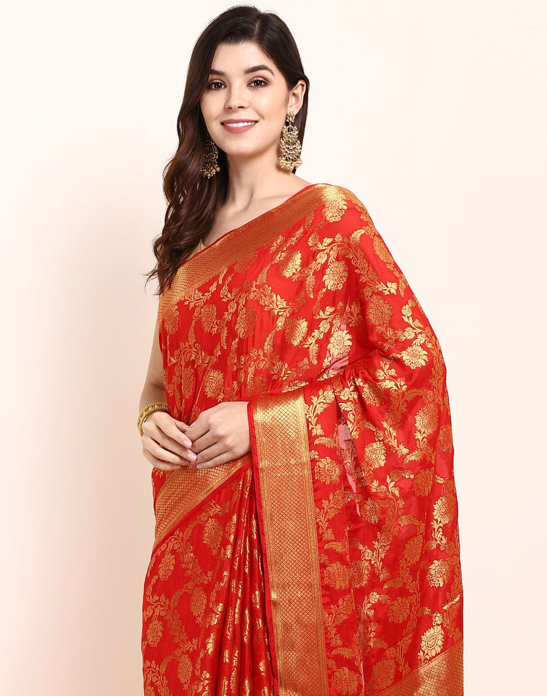 Red Art Crepe Saree