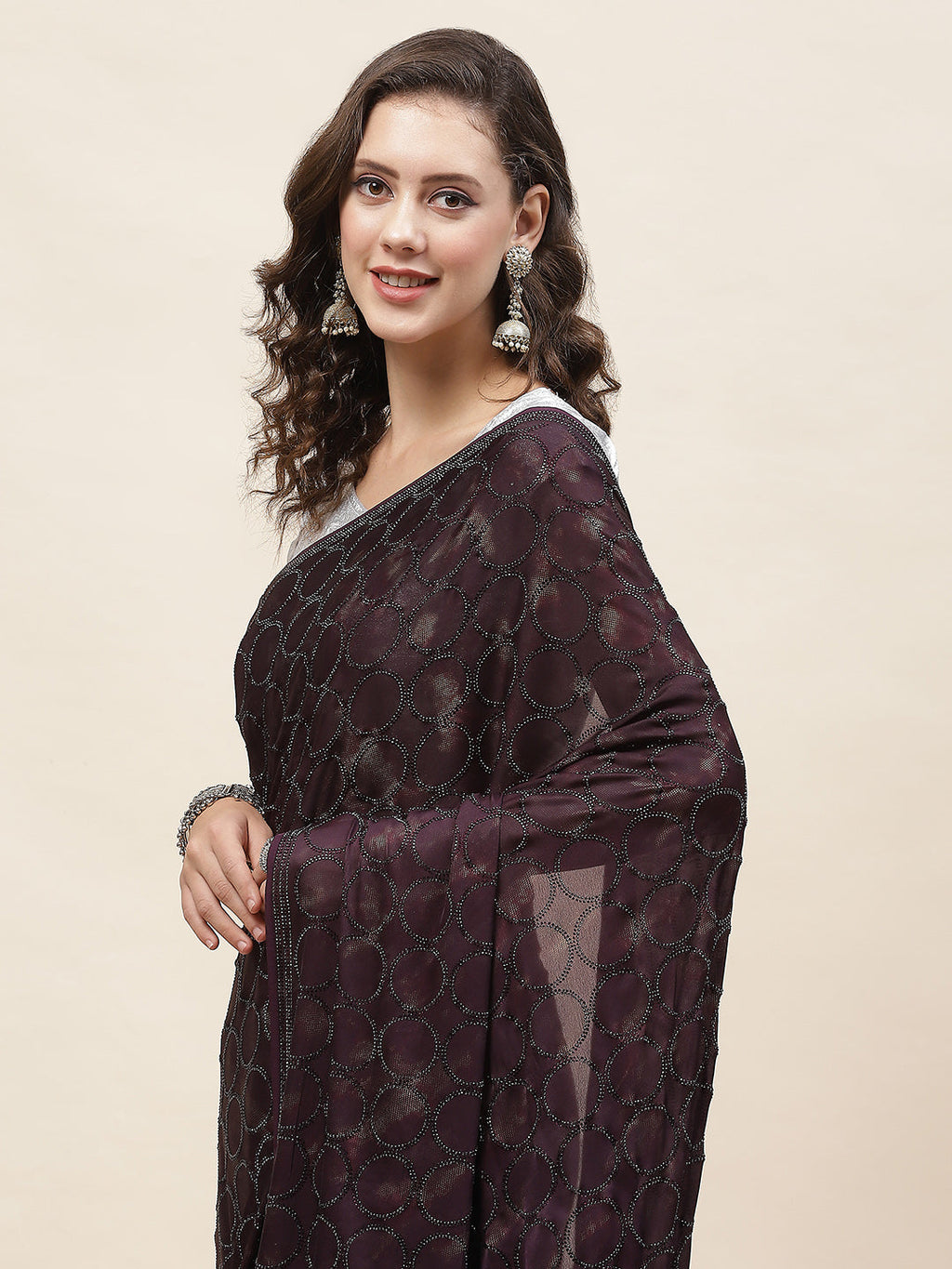 Embellished Stone Satin Saree