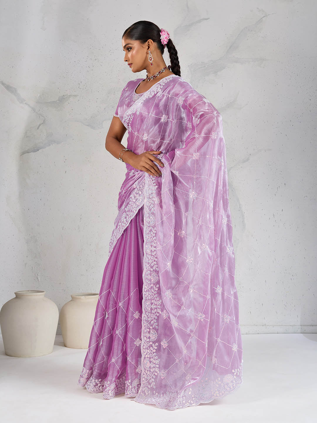 Sequin Embroidered Organza Saree