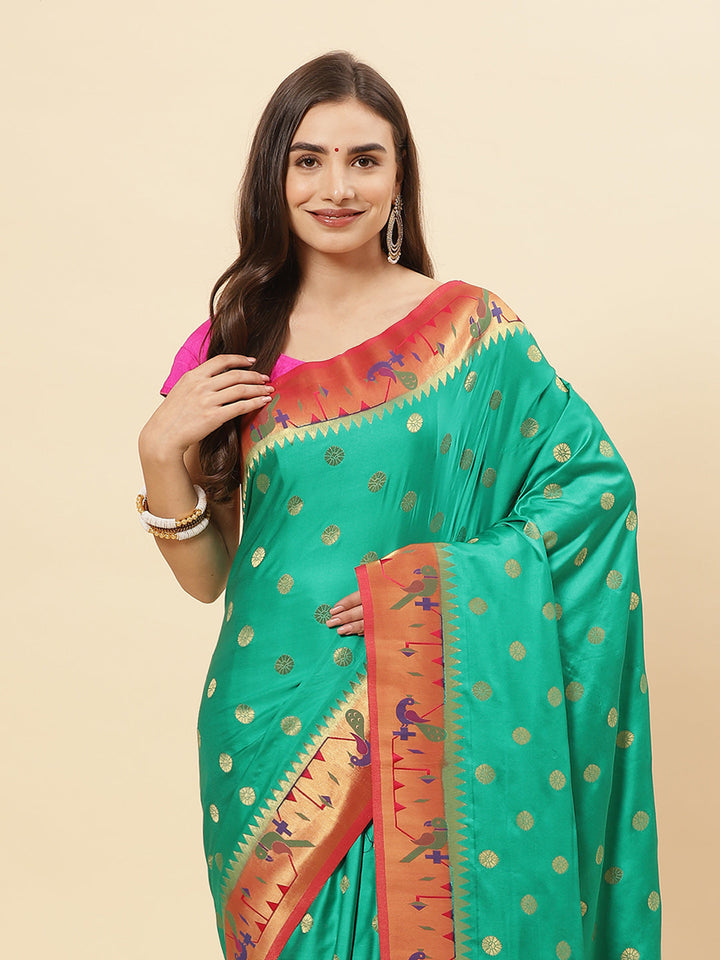 Paithani Silk Saree With Contrast Blouse