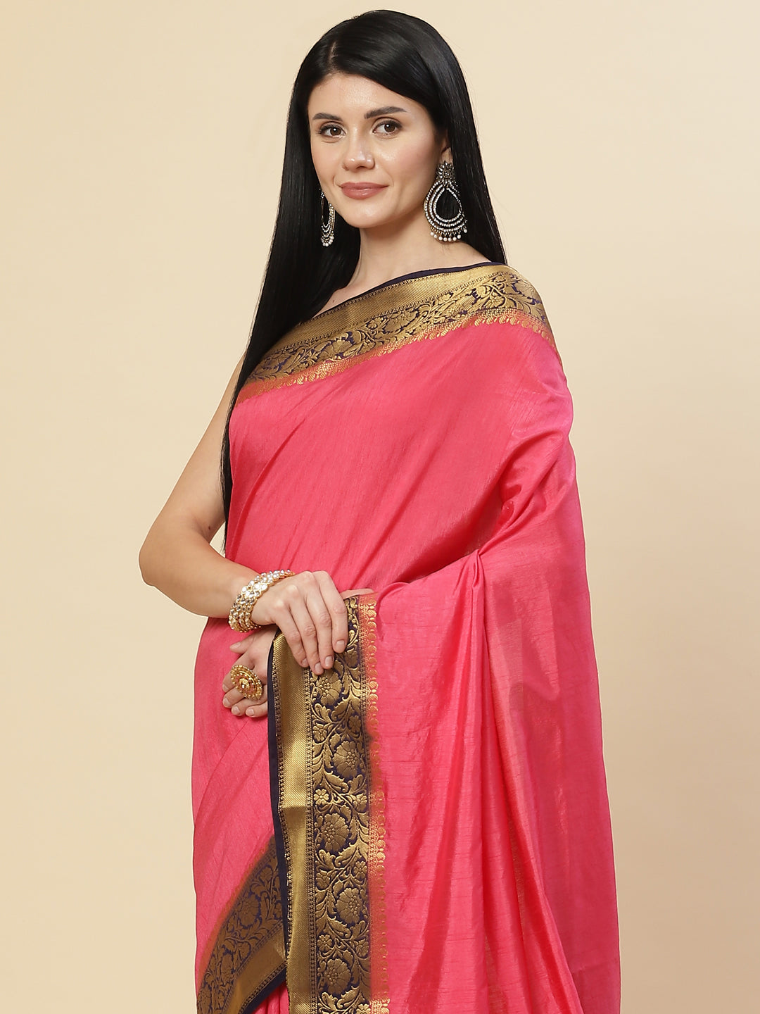 Plain Zari Border Handloom Woven Saree