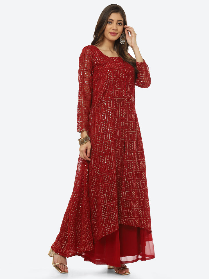 Sequin Embroidered Art Georgette Kurta With Palazzo &amp; Georgette Dupatta