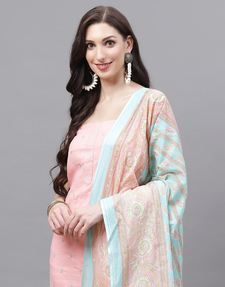 Cotton Embroidered Suit piece with printed dupatta