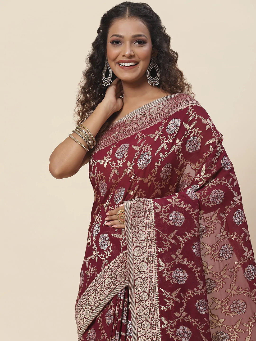 Zari Border Booti Handloom Woven Saree