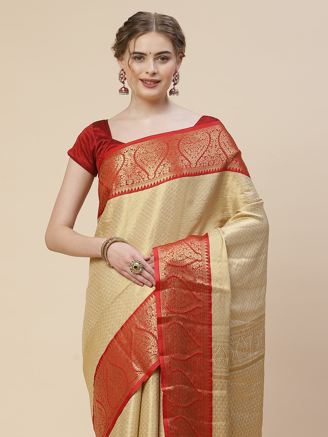 Brocade Zari Booti Art Handloom Woven Saree