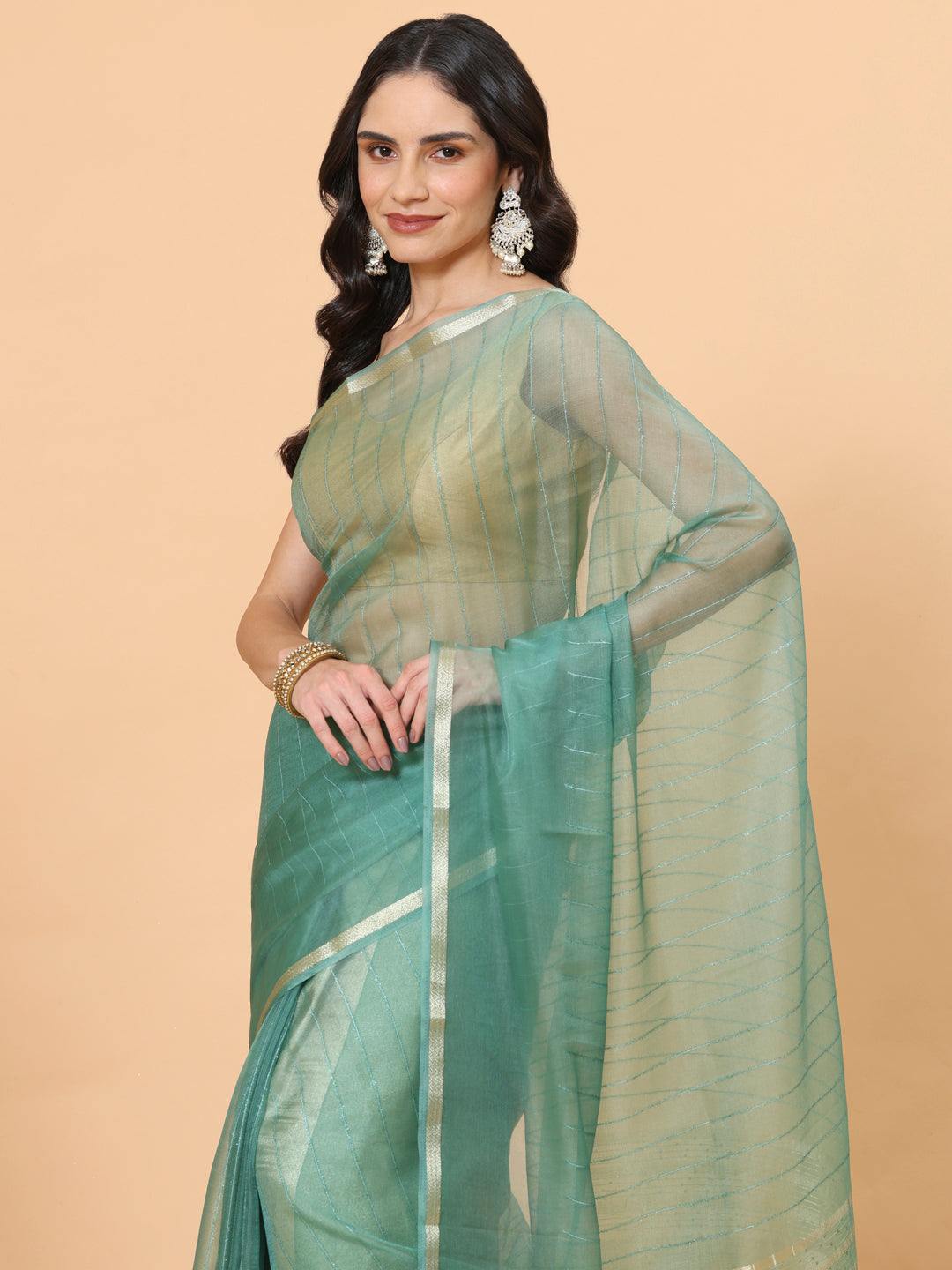 Plain Zari Border Organza Saree