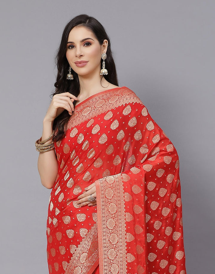 Semi Crepe Saree With Zari Border Booti
