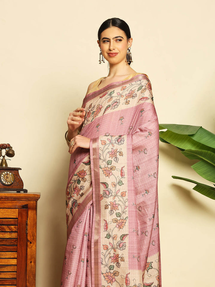 Floral Printed Tussar Saree