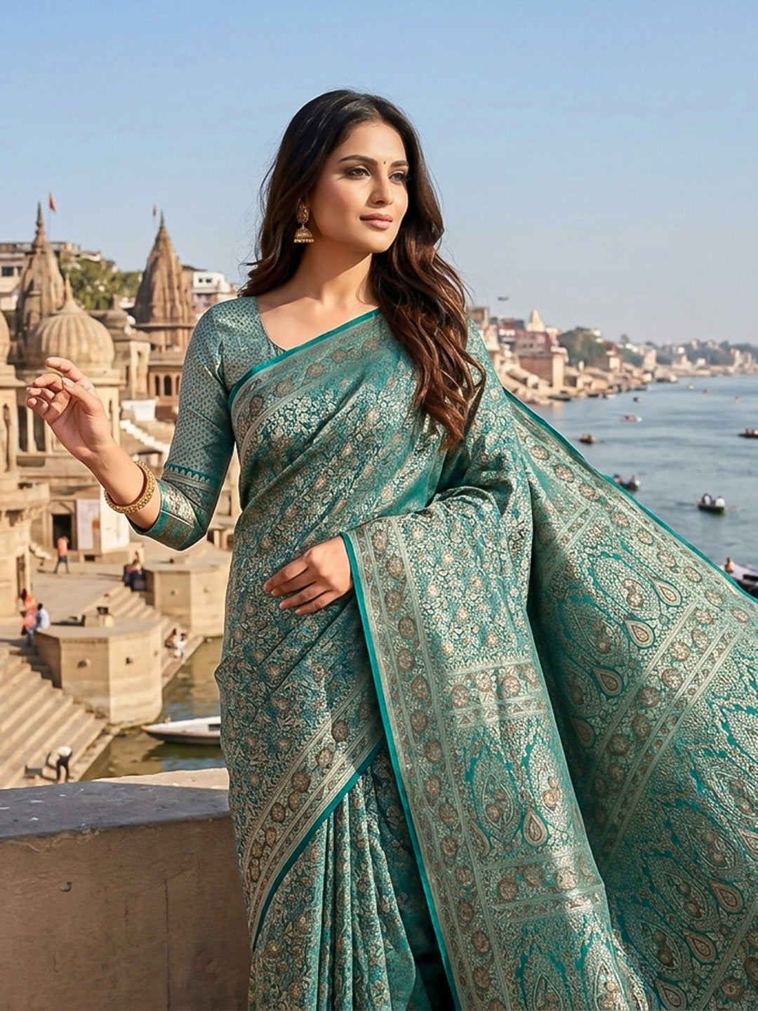 Rama Green Woven Design Satan Resham Banarasi Saree