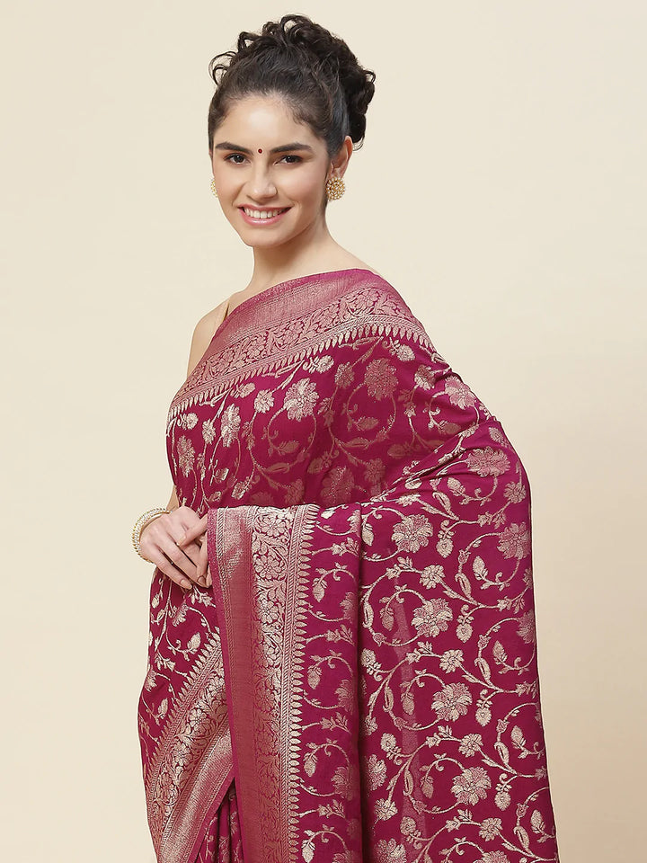 Floral Zari Jaal Tussar Plain Saree