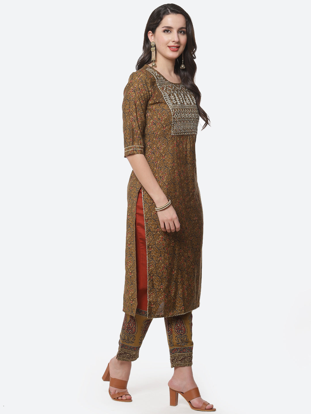 Cotton Muslin Printed Straight Kurti with Pant and Dupatta