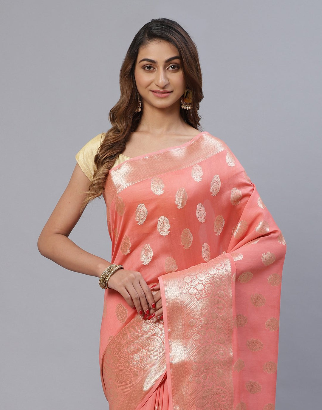 Woven Cotton Saree With Zari Border