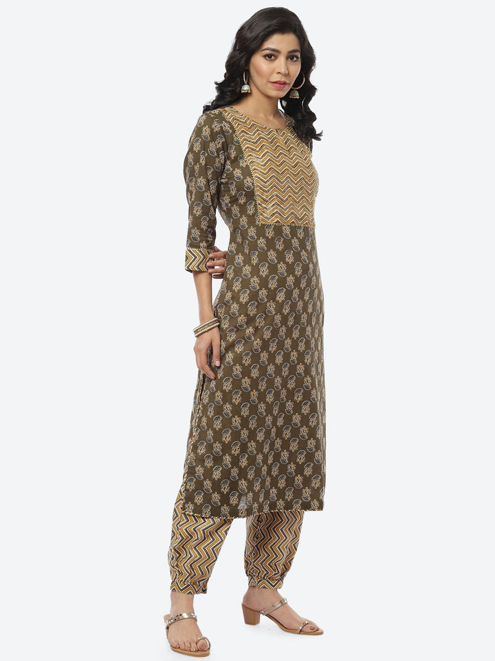 Printed Gota Work Cotton Kurti With Afghani Pant