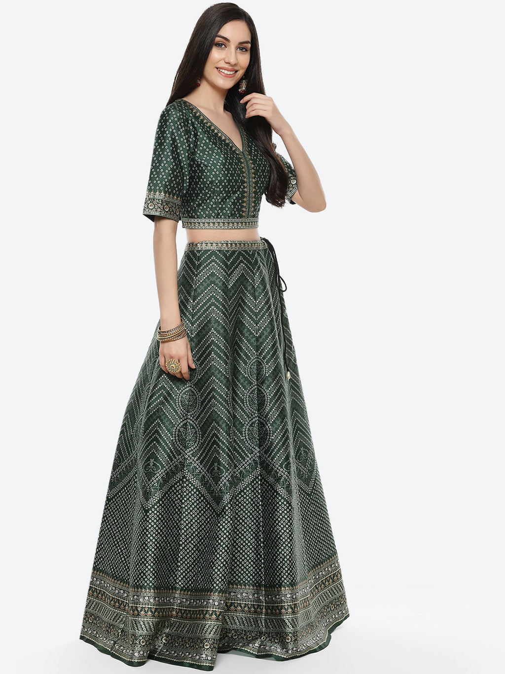 Printed Choli With Lehenga & Net Dupatta