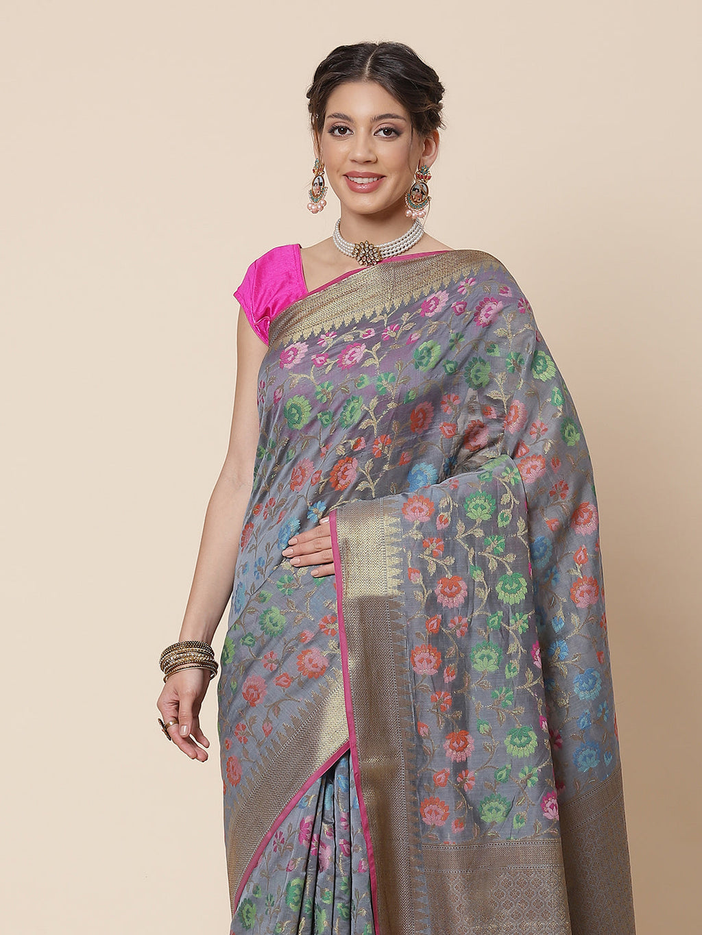 Floral Zari Jaal Cotton Woven Saree