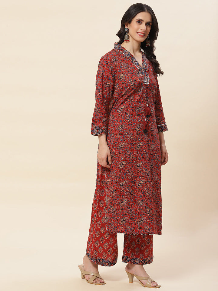 Paisley Printed Cotton Kurta With Pants