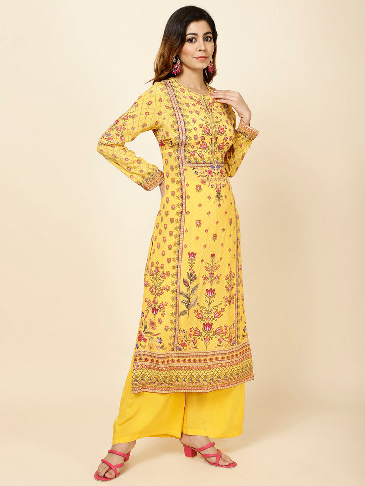 Digital Floral Printed Crepe Kurta With Palazzo &amp; Dupatta