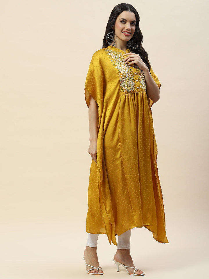 Neck Embroidered Cotton Kaftan Kurta