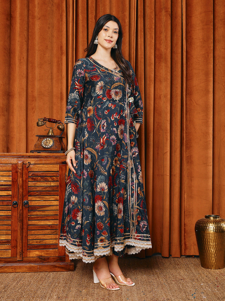 Printed Cotton Blend Kurta With Pants &amp; Dupatta