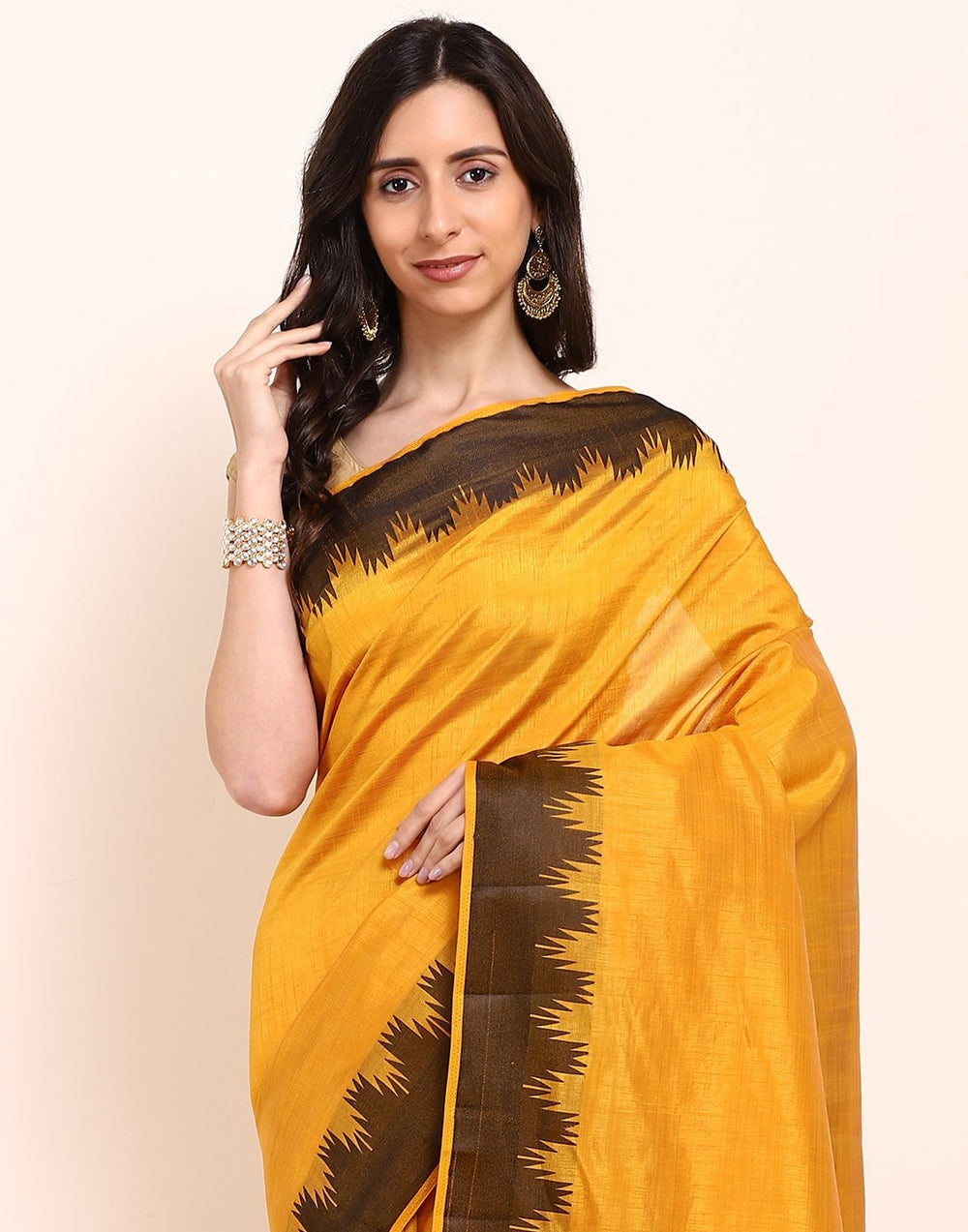 MBZ Meena Bazaar-Mustard Art Handloom Saree