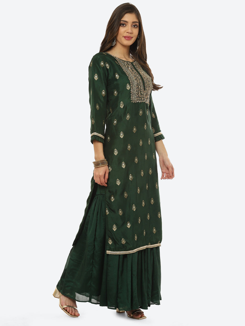 Zari Booti Neck Zari Embroidered Handloom Kurta With Palazzo & Dupatta