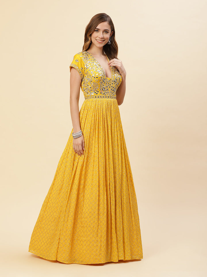 Mirror Work Art Crepe Gown