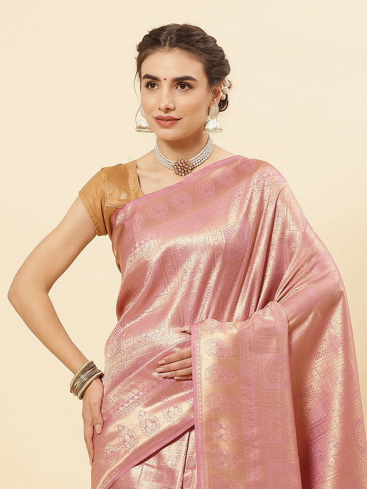Brocade Zari Jaal Art Handloom Saree with Running blouse