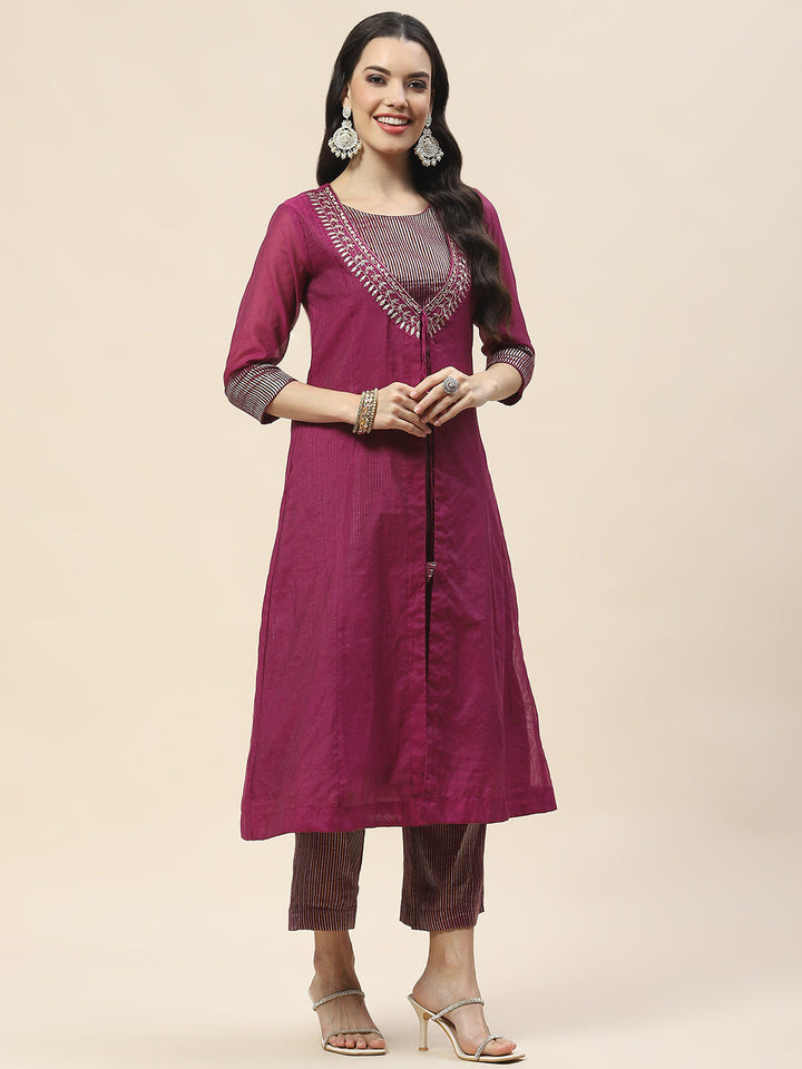 Plain Chanderi Kurta With Pants