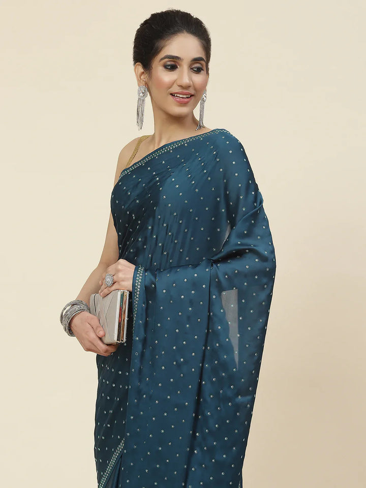 Swarovski Embroidered Satin Saree