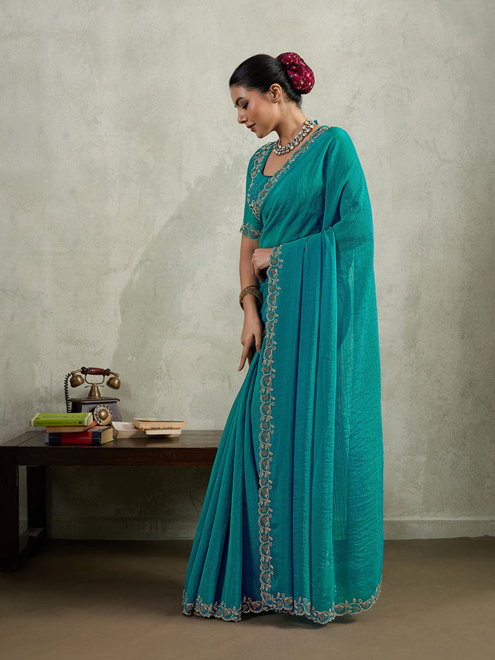 Embroidered Satin Saree