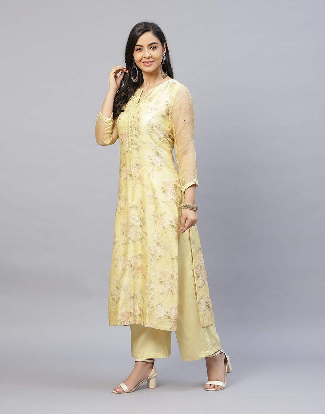 Chanderi Printed Kurti Palazzo Set