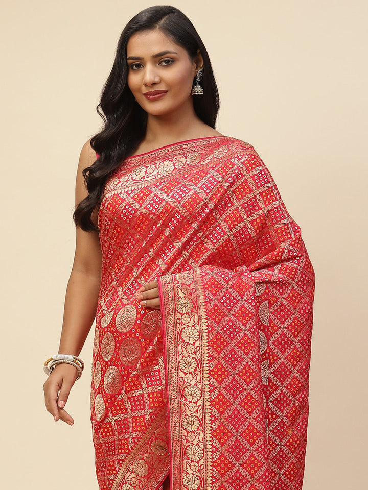 Bandhani Jaal Banarasi Embroidered Saree