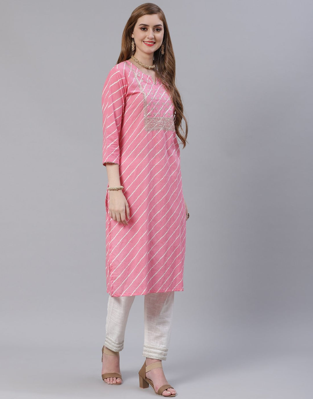 Embroidered Yoke Cotton Printed Kurti Pant Set