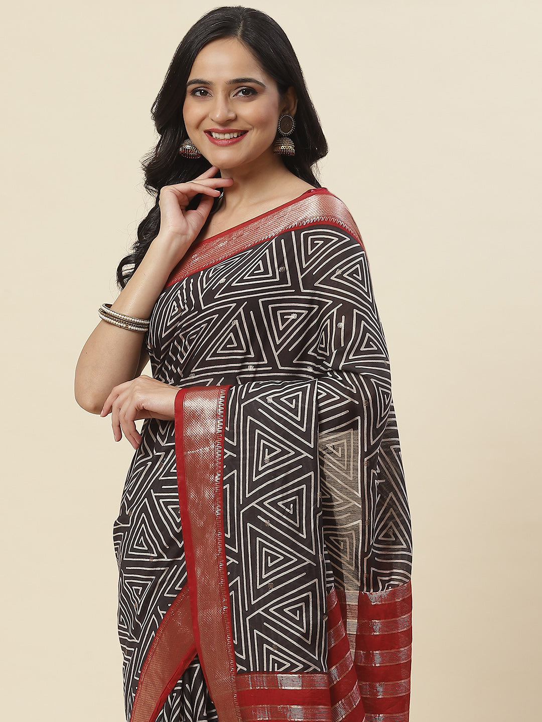 Geometric Printed Handloom Woven Saree