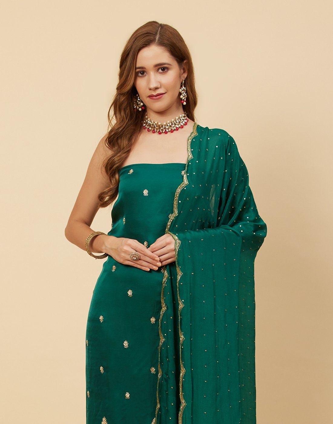Booti Border Embroidered Organza Suit Piece With Chinon Embroidered Dupatta