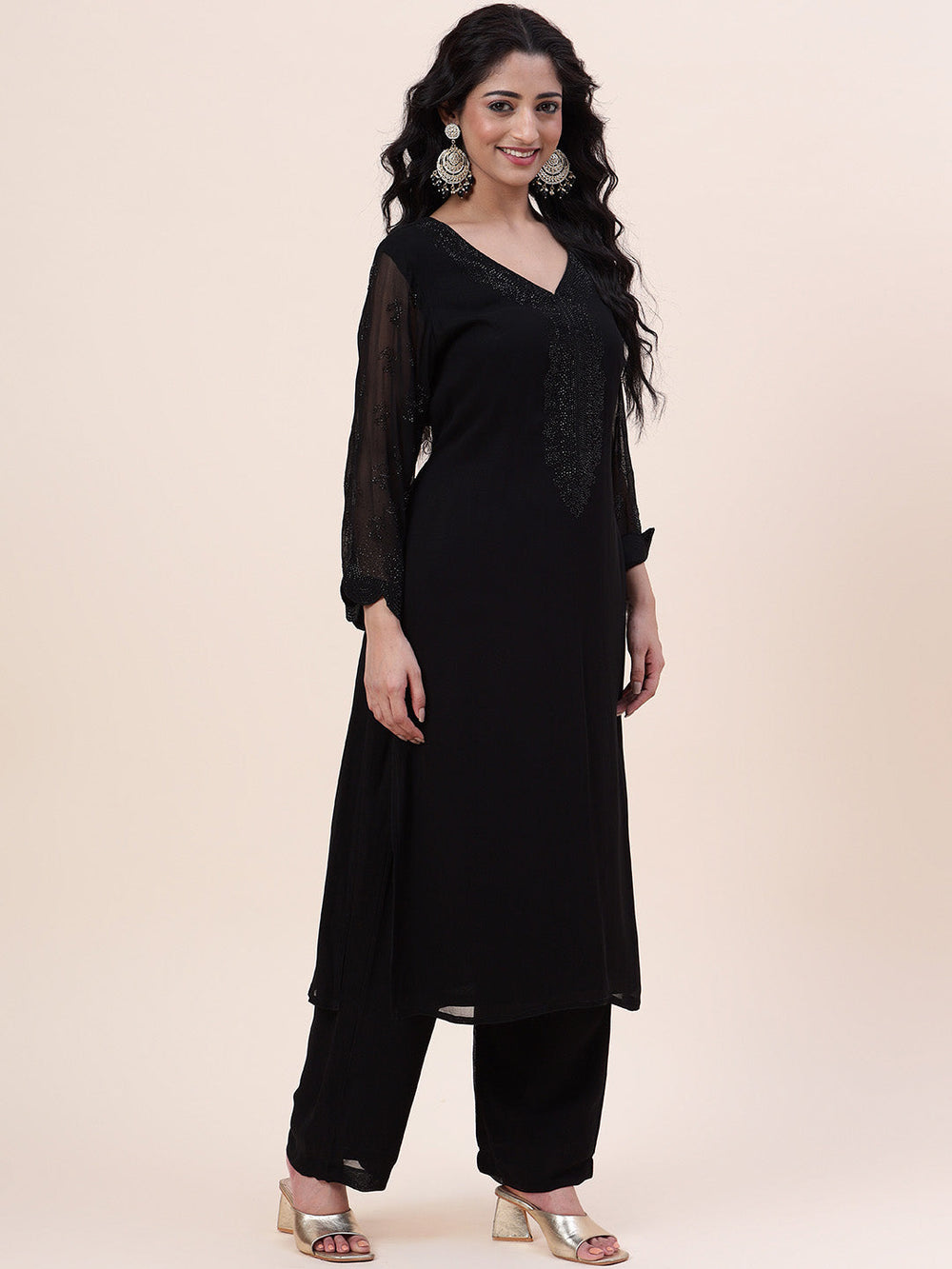 Swarovski Georgette Kurta With Sharara & Dupatta