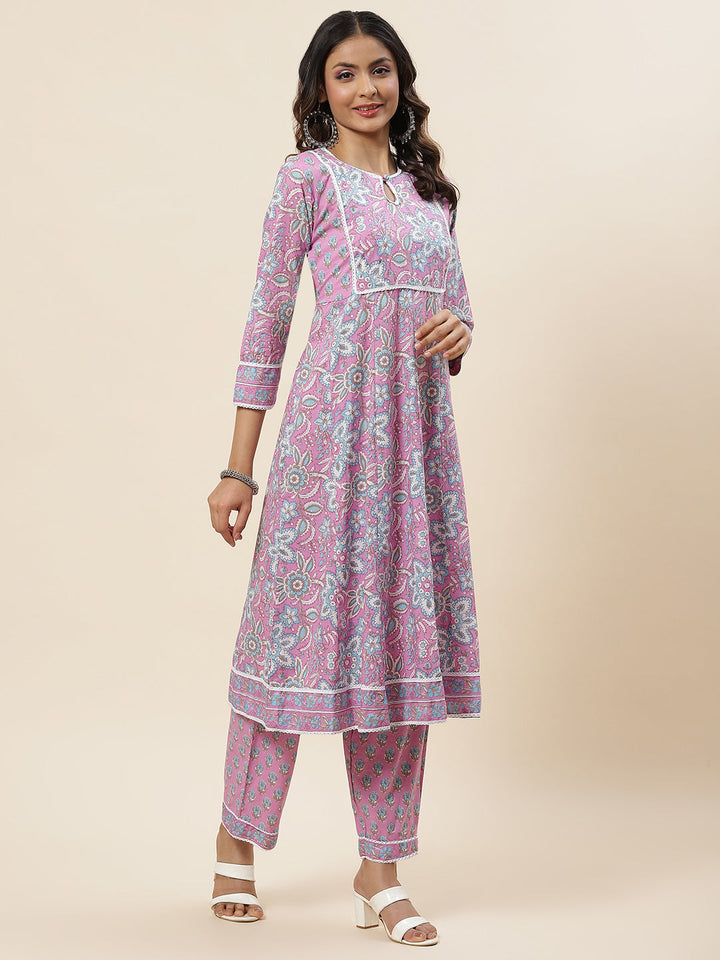 Floral Printed Cotton Kurta With Palazzo