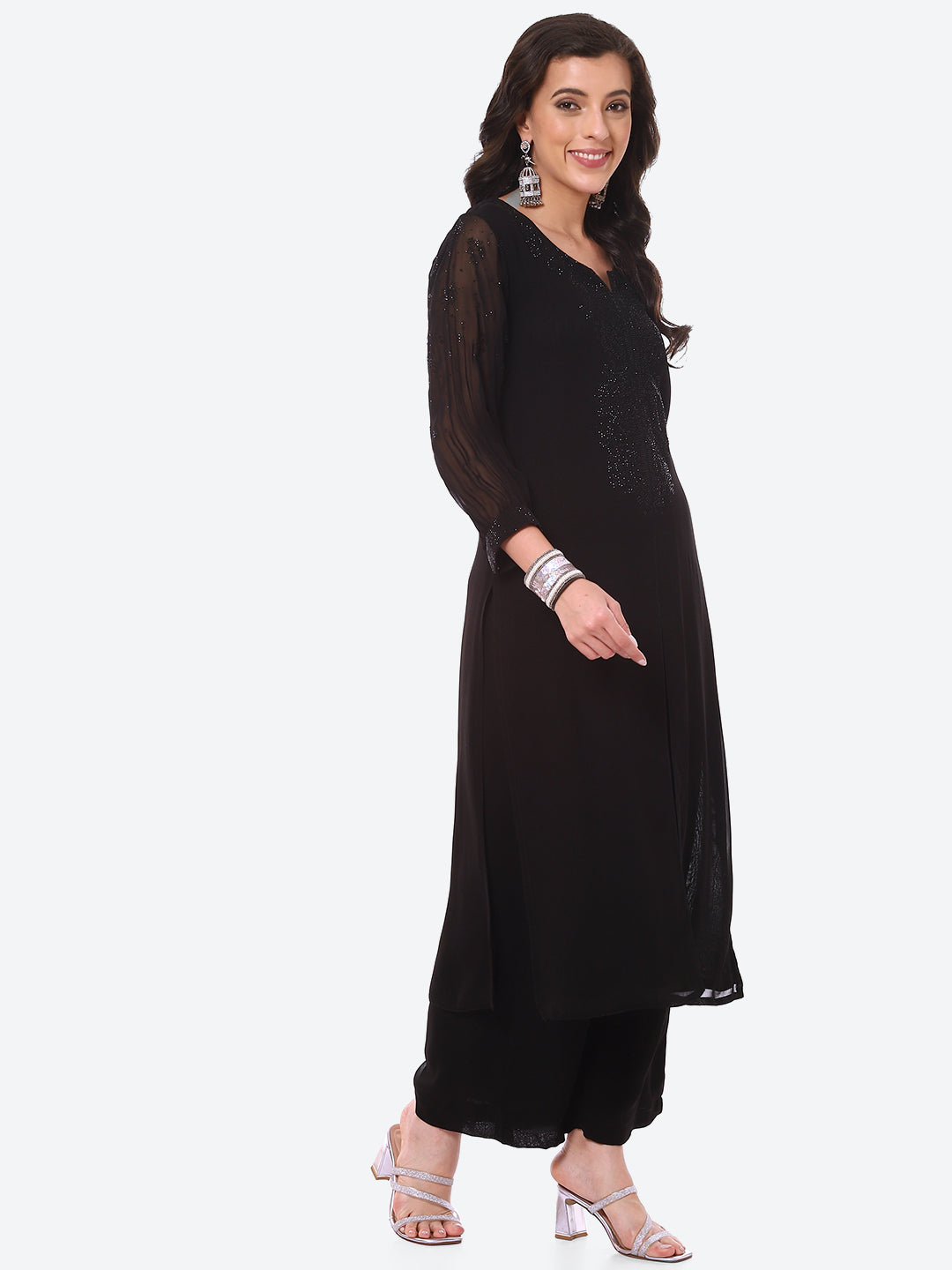 Stone Work Georgette Kurta With Palazzo With Dupatta