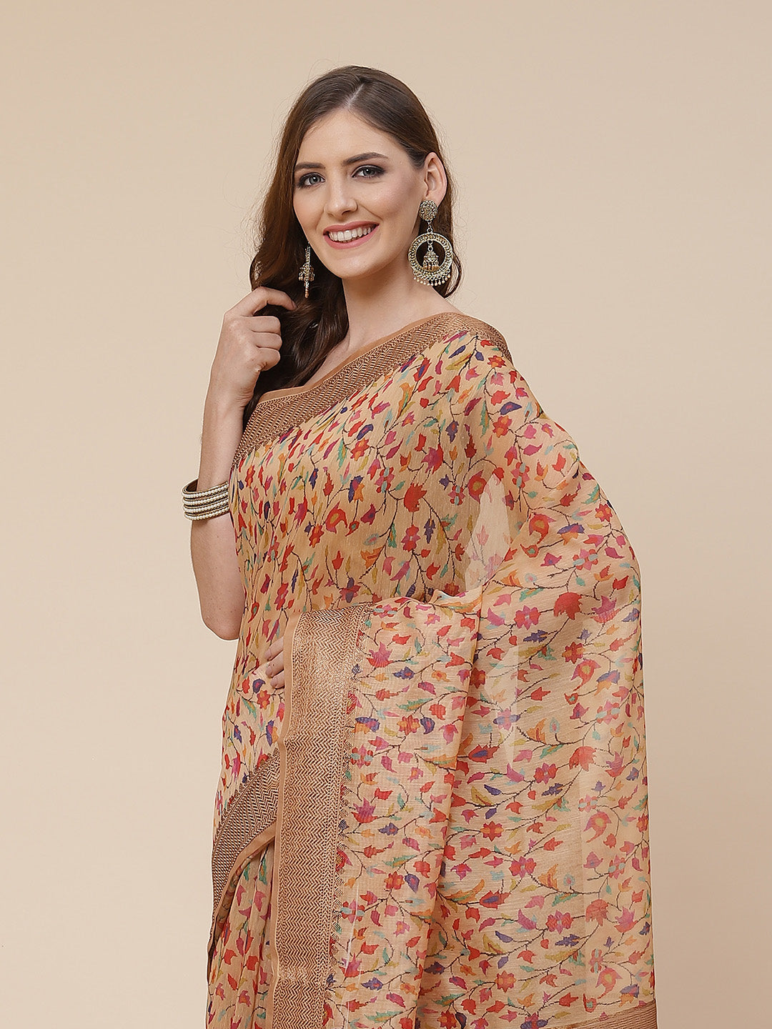 Printed Banarasi Border Pallu Cotton Saree