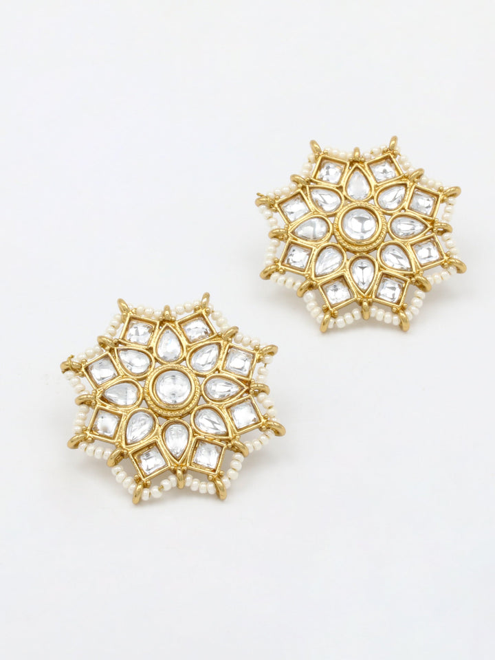 Gold &amp; White Stud Earrings