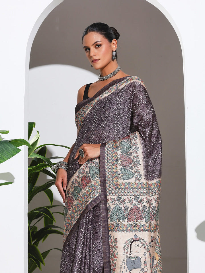 Printed Tussar Silk Saree