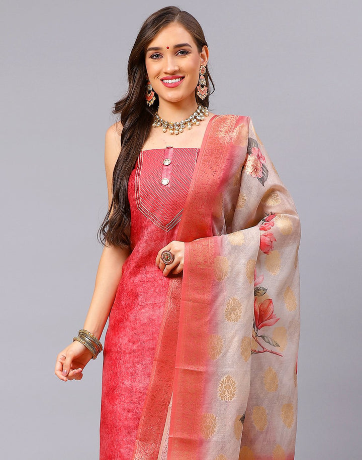 Chanderi Printed Suit Piece with fancy dupatta