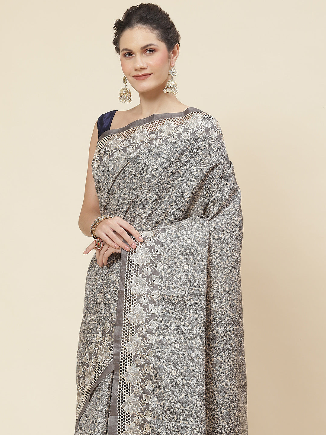 Traditional Print Tussar Saree
