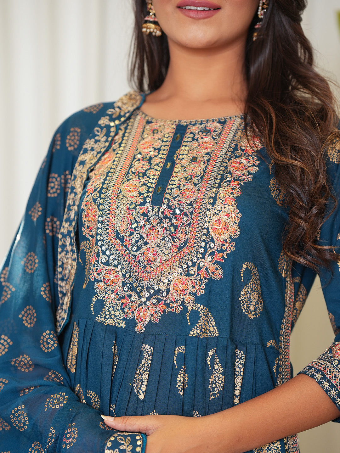 Zari Booti &amp; Paisley Printed Kurta With Pants &amp; Dupatta
