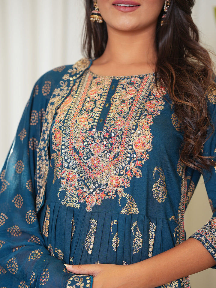 Zari Booti &amp; Paisley Printed Kurta With Pants &amp; Dupatta