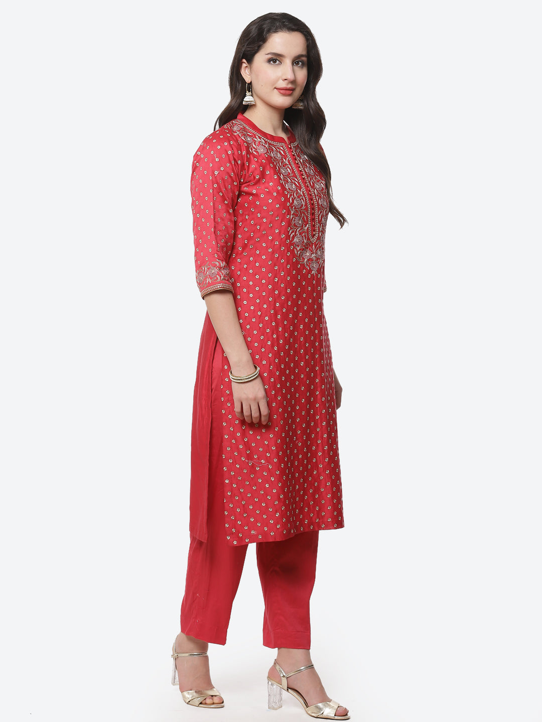 Embroidered Cotton Chanderi Stitched Salwar Kameez With Embroidered Dupatta
